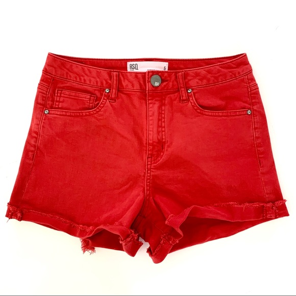 RSQ Pants - RSQ Sunset High Rise Raw Frayed Red Shorts 5